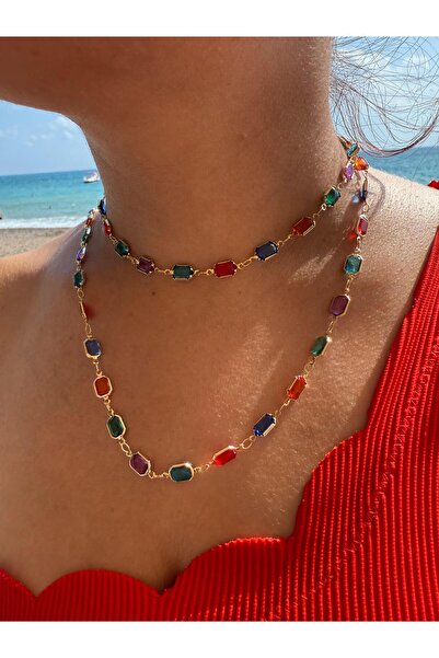 XUPING JEWELRY Renkli Taşlı 90cm Kolye