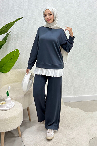 Tesettür Diyarı Set de îmbrăcăminte islamică cu pliuri albe sub tunică - Antr...