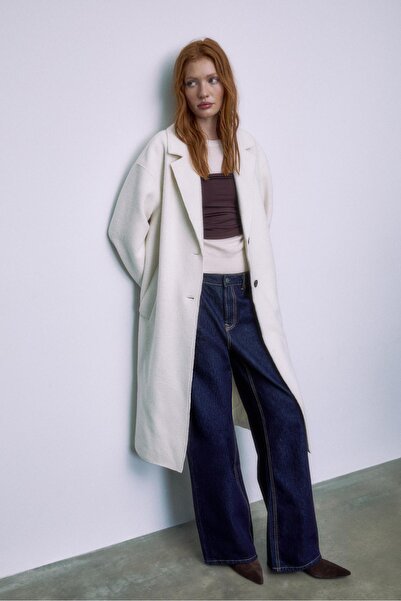 Stradivarius Uzun kuzu derisi görünümlü kaban