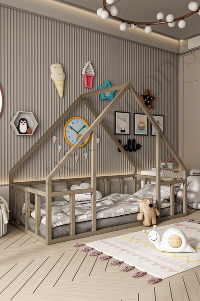 GİVAYO WOOD'S Miki Bebek Çocuk Montessori MDF Karyola Yatak 90*190 Cm