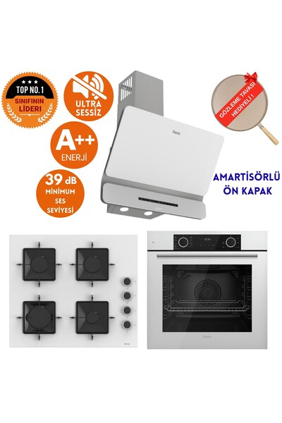 Ferre FryArt & FlowArt Astra Sessiz Davlumbaz Beyaz Ankastre Set ( D081-SA + ...