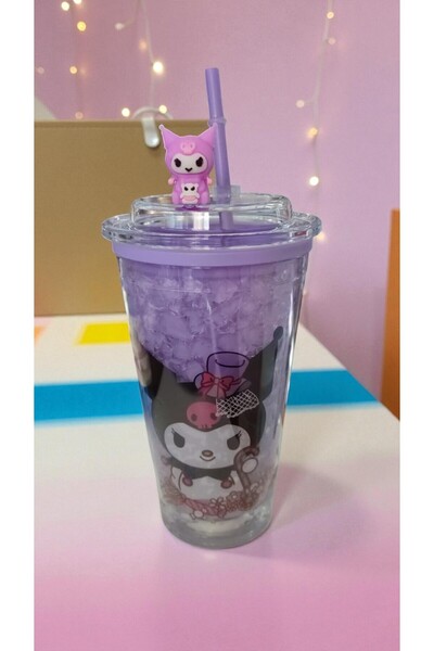 FAMEMUS ACCESSORY Kuromi Purple Color Light-Up Cup with Straw Water Bottle