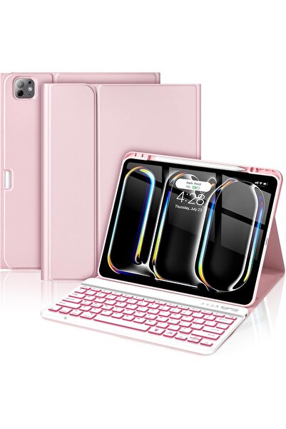 HYX حافظة لوحة مفاتيح مغناطيسية قابلة للفصل لجهاز iPad Pro 13 بوصة (M4) 2024، لون وردي