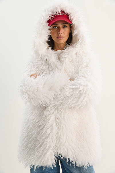 Bianco Lucci Women's Double Button Detailed Hooded Lined Tibet Coat 2765 60281119