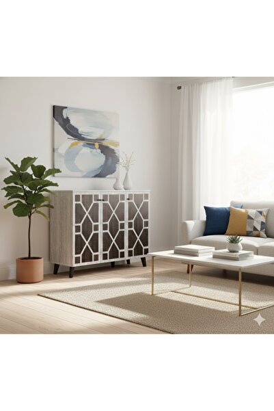 l'elefante Modern Geometric Accent Cabinet 120cm Wide Sideboard & Console Table with Doors