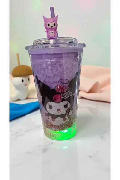 FAMEMUS ACCESSORY Kuromi Purple Color Light-Up Cup with Straw Water Bottle