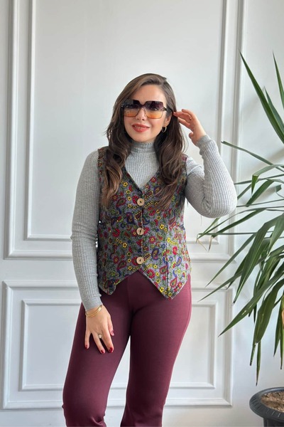 Yağmur Butik Desenli Pazen Yelek
