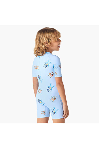 bluey All-Over Print Swimsuit with Zip Closure and Raglan Sleeves