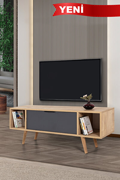 Evmo Home 3324 Mesir 130 Cm ( AHŞAP AYAKLI , METAL KULPLU ) TV Ünitesi , Safi...
