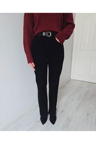 Niceboutique جينز عالي الخصر قماش قابل للتمدد بأرجل مغلقة