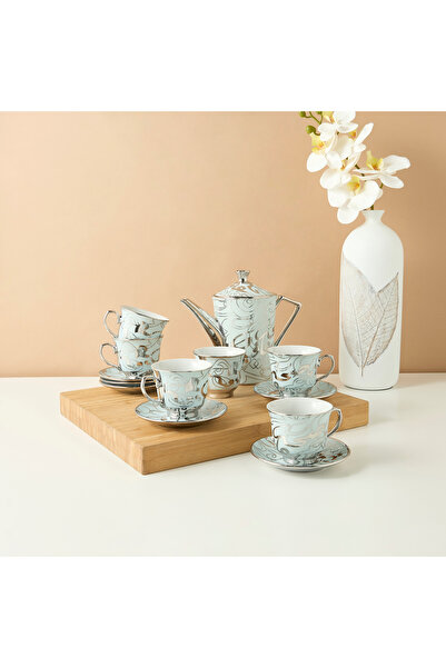 Lifestyle طقم شاي بورسلين مطبوع خط عربي، مكون من 13 قطعة