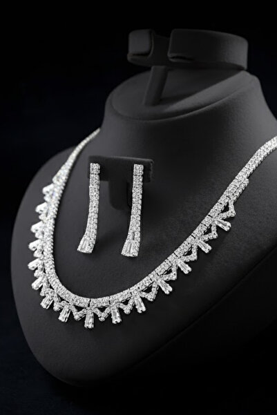 OSMANLI GÜMÜŞ طقم مجوهرات نسائي يتضمن قلادة وأقراط - موديل سيرينا مع أحجار ال...