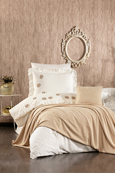 Serebien Home Collection Belora 100% Cotton Bud Flower Embroidered, Ruffled, Piqued 6-Piece Single Duvet Cover Set