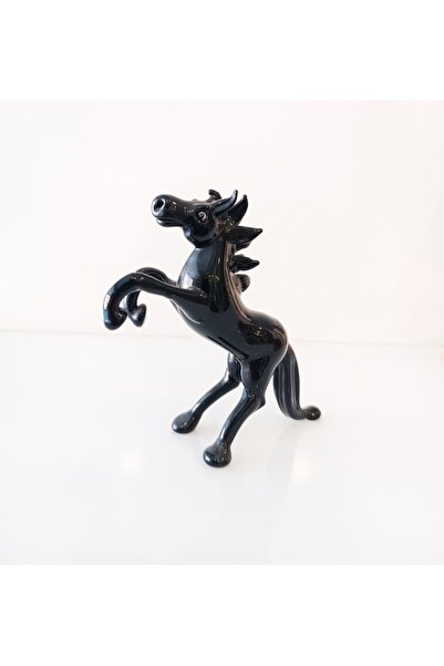 ADAMODART Siyah Şahlanan At El yapımı Cam Biblo