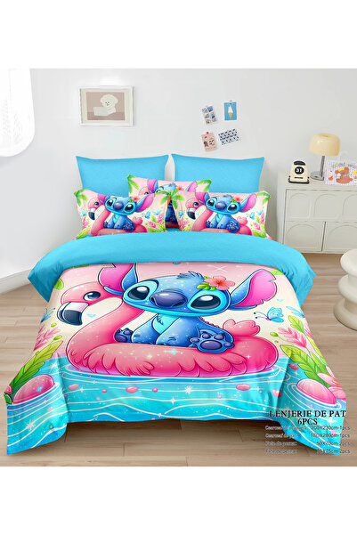 FIONNA.RO Lenjerie De Pat Finet Pentru Copii Cu Elastic - Stitch Si Colacul D...