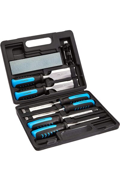 Amazon basics مجموعة إزميل نحت الخشب من 8 قطع مع دليل شحذ وحجر (0.64–3.81 سم)