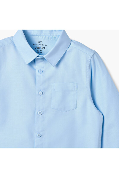 Juniors Solid Shirt with Long Sleeves and Chest Pocket