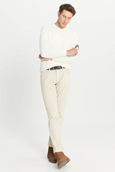 ALTINYILDIZ CLASSICS Men's Ecru Wool Standard Fit Regular Cut Crew Neck Knitwear Basic Sweater