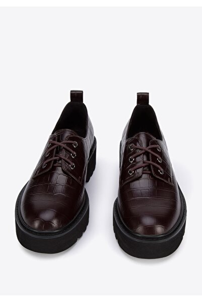Wittchen Women's Croco Leather Platform Shoes Burgundy Burgundy Leather