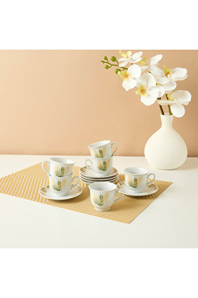 Lifestyle طقم قهوة من البورسلين مطبوع من بالم، مكون من 12 قطعة