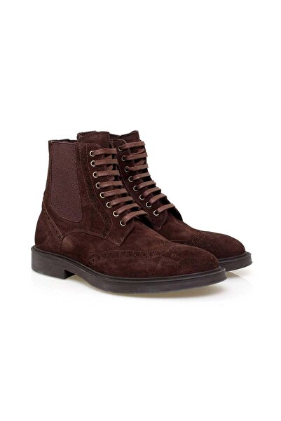 FRANCO CALVANI Brown Lace-Up Genuine Leather Suede Men's Boots