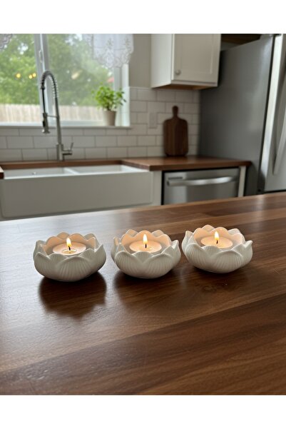 Alba Home Decor Üçlü Lotus Mumluk Seti ve Dekoratif Biblo
