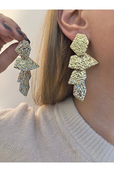 Snartun Geometric Textured Gold Earrings – Bold and Modern Touch | Sparkling Elegance I Special Boxed