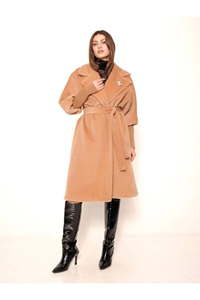 Coral 7874 Wide Ribbed Sleeve Coat Camel