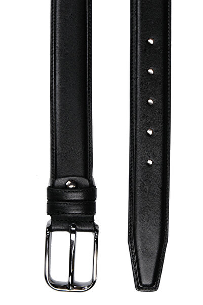 CüzCan Чоловічий ремінь з натуральної шкіри чорного кольору Premium 3 см (ТКАНИНА)