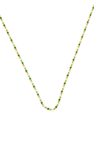 Bilezikci 14 Ayar Altın Yeşil Mineli Zincir Kolye