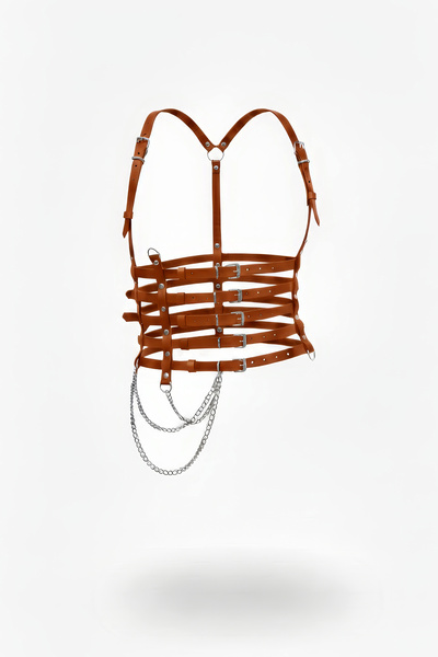 Angels Passion Коричневий жіночий ремінь у стилі корсета з декількома ланцюжк...