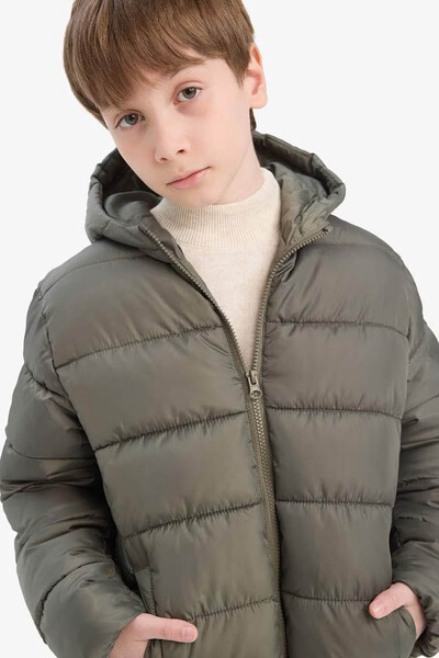 DeFacto Waterproof Hooded Zippered Inflatable Khaki Boy's Coat A1875A8/Kh210