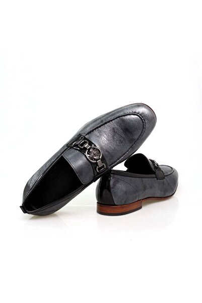 FRANCO CALVANI Gray Color Crinkled Genuine Leather Men's Shoes