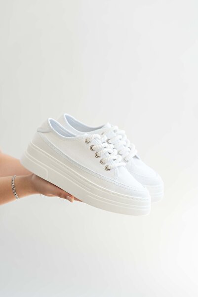 shoe for me Glown Women's White Linen Sneakers