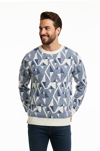 Pulltonic Erkek Desenli Bisiklet Yaka Kazak | %68 Kuzu Yünü