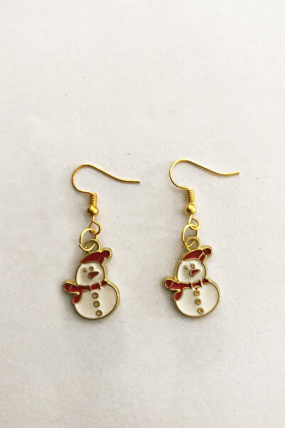 PİNKMARK Women's Gold Mineral Christmas Themed Snowman Dangle Jewelry Earrings Pmkp25514
