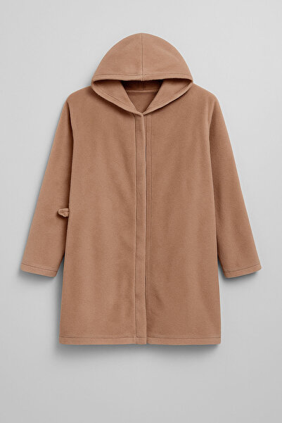 MARKAPIA WOMAN رداء نسائي بغطاء رأس من القطيفة الناعمة ذو ملمس بيج