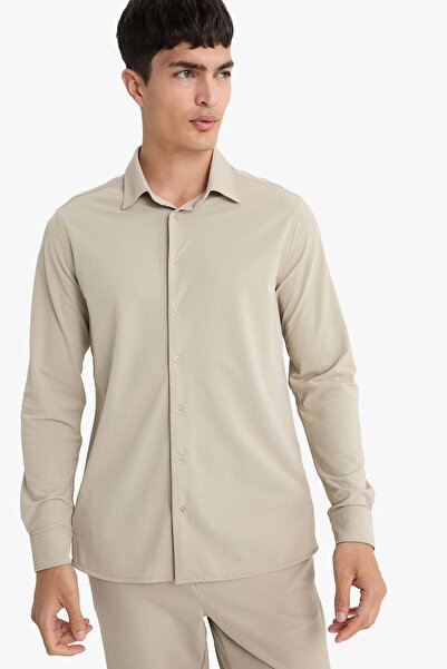 DeFacto Slim Fit Slim-Fit-Hemd mit Polokragen in Piqué-Grau für Herren F0337A...