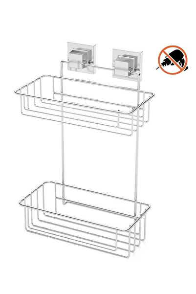 MegaVitrin Tekno Tel EF-256 Krom 2 Katlı Düz Banyo Rafı | Yapışkanlı/Vidalı D...
