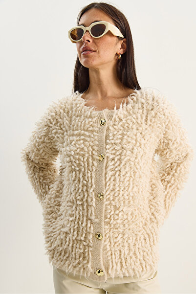 Bianco Lucci Women's Oversized Fringed Knitwear Cardigan 9062 60283750