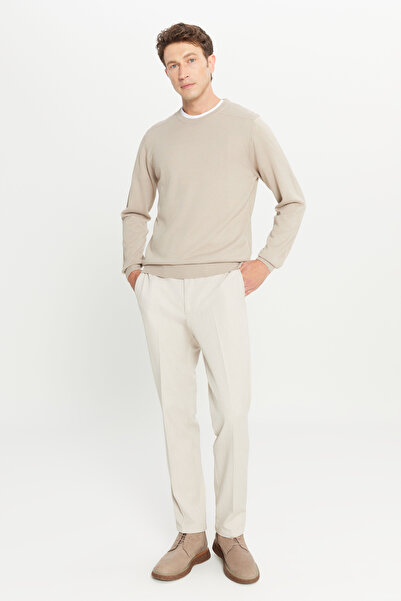 ALTINYILDIZ CLASSICS Men's Beige Wool Standard Fit Regular Cut Crew Neck Knitwear Basic Sweater