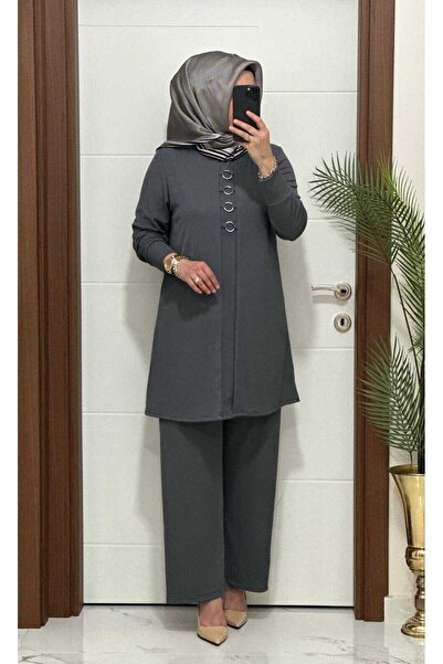 modasura 2850 K 90 antrasit fitilli burgu kumaş tunik pantolon takım halka de...