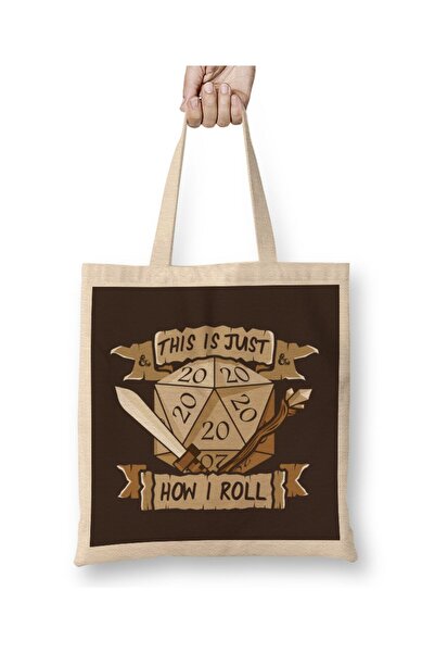Toyaso Dungeons and Dragons Just How I Roll White Cloth Bag Long Handle Shopping Bag Beach Bag