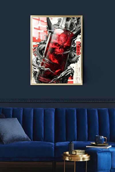 Şeytan Kanı Tasarım Çerçeveli Metal Poster Tablo