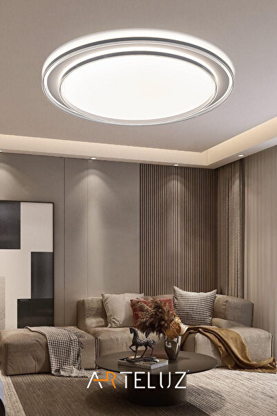 ARTELUZ LAVİNİA MODEL ANTRASİT DETAYLI MODERN PLAFONYER AVİZE (50 CM, 3 RENK IŞIK, KUMANDASIZ)