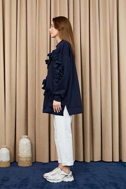 Loreen Women's Heart-Shaped Ruffle Oversized Tunic - 20715Tun - Navy-Navy