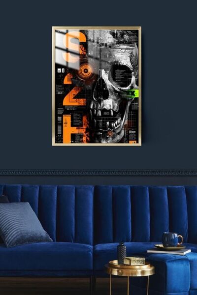 Ghost in the Code Orange Kafatası Tasarım Çerçeveli Metal Poster Tablo