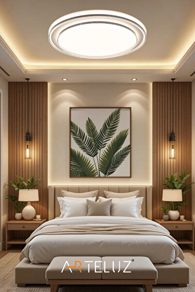 ARTELUZ LAVİNİA MODEL ANTRASİT DETAYLI MODERN PLAFONYER AVİZE (50 CM, 3 RENK IŞIK, KUMANDASIZ)