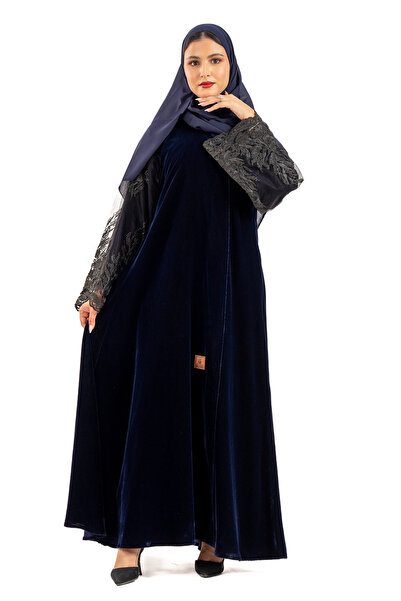 Hasnaa Abaya عباية لارين مخمل كحلي بكم دانتيل مشجر