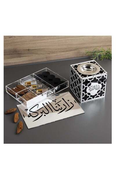 Story of candle مبخرة بخور مع صندوق ,لوازم التبخير والمسك الفاخر،بعبارة"زارتنا البركه"و2عود بخور و 3امساك فاخرة وفحم